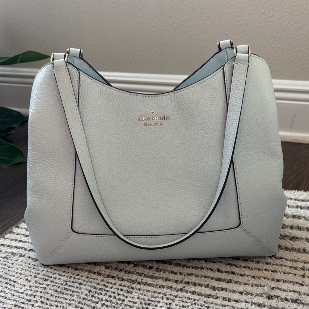 kate spade Pebbled Leather Shoulder Tote in Light blue
